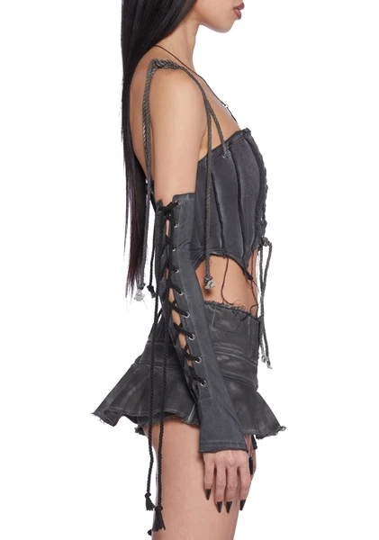 Darker Wavs Washed lace-Up Gloves - Gray