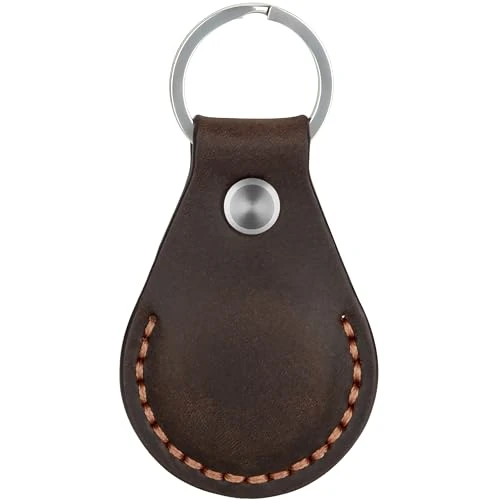 AirGear Porte-clés AirTag en cuir véritable pour AirTag - En cuir véritable - Marron, Café, 4.5 cm x 9 cm x 0.7 cm
