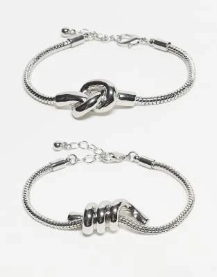 ASOS DESIGN - Lot de 2 bracelets chaîne à nœud chunky - Argenté