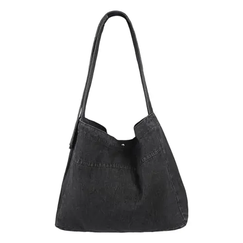 Sac Fourre-Tout Femme Sac à Bandoulière en Denim Sac Cabas Décontracté Tote Bag Vintage Grande Capacité