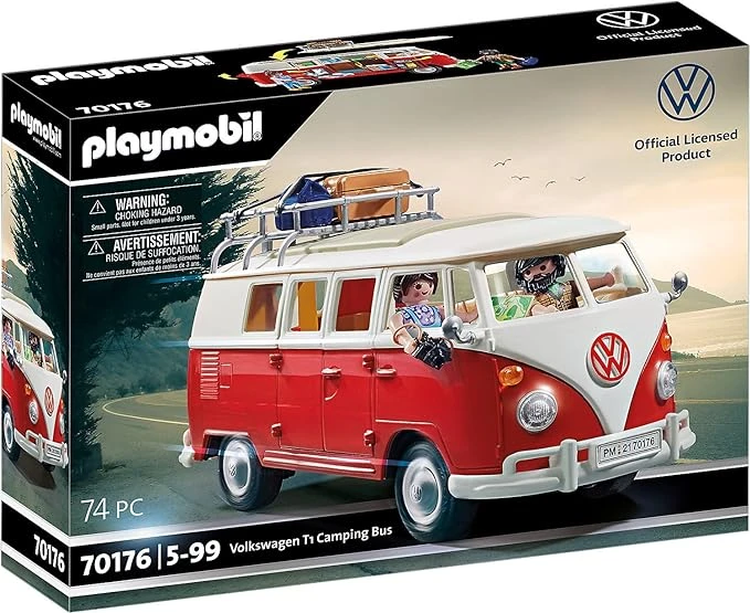 Playmobil 70176 Volkswagen T1 Combi - Le Mythique Camping-Car - Icône de Route - Entièrement équipé - Toit Amovible - avec Deux Personnages - Dès 5 Ans