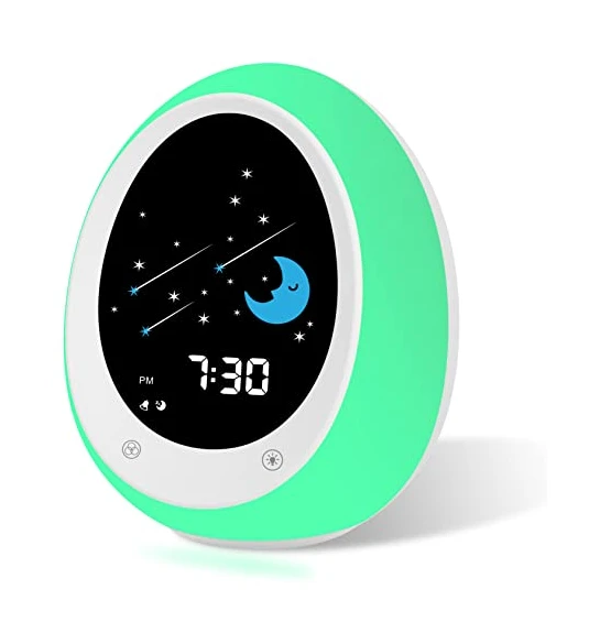 Reveil Enfant éducatif Jour/Nuit, Réveil Entraîneur de Sommeil Enfants avec Soleil Lune Veilleuse