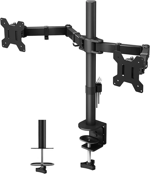 BONTEC Support Ecran PC 2 Ecran pour Moniteurs de 13-27 Pouces, Bras Ecran PC Réglable en Hauteur, Inclinable, Rotatif et Pivotant, Poids Max 10KG, VESA 75/100