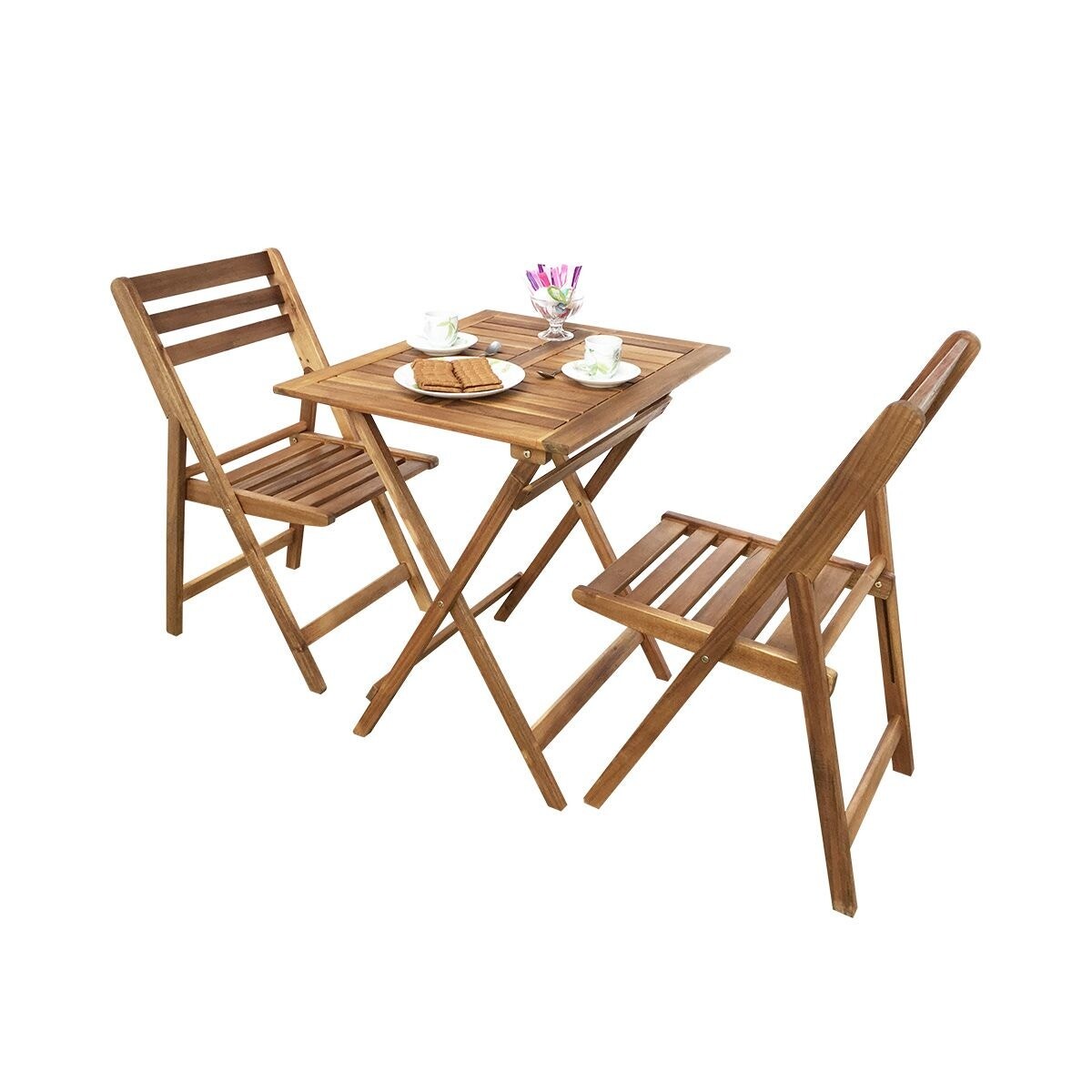 Ensemble pliable table + 2 chaises pour balcon en acacia Fidgi 