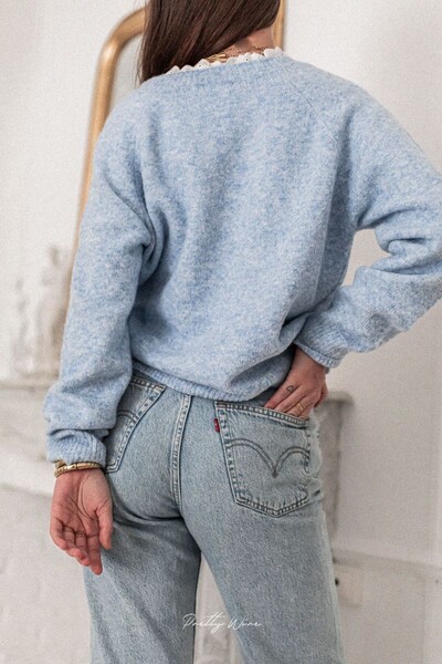 Elise bleu ciel - pull dentelle