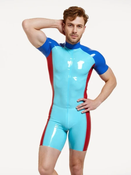 Combinaison de surf tricolore en latex à manches courtes pour homme