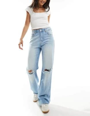 Bershka - Jean large déchiré à taille haute style années 90 - Bleu clair délavé | ASOS