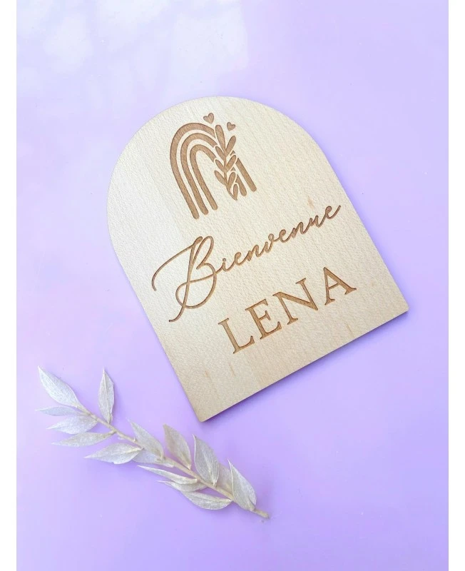 Arche Personnalisée en bois,  Plaque de Bienvenue, Gravure en bois , Arc-en-ciel - Décoration pour bébé