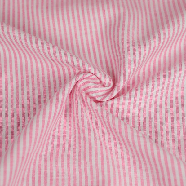 Tissu lin et coton à motif tissé fines rayures rose | Pour couture d'habits en fibre naturelles