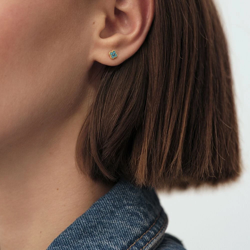 Boucles d'oreilles puces BELOVED - Turquoise / Doré