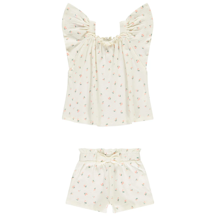 Ensemble 2 pièces effet froissé imprimé fleurs pour bébé fille | Orchestra