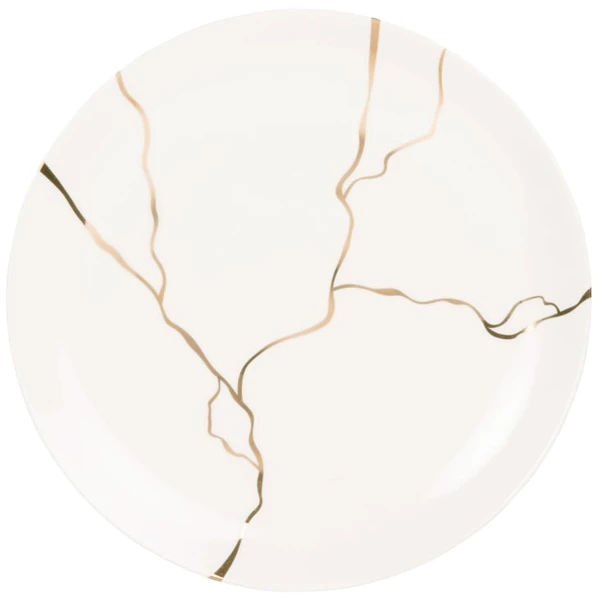 Assiette plate en grès blanc et doré