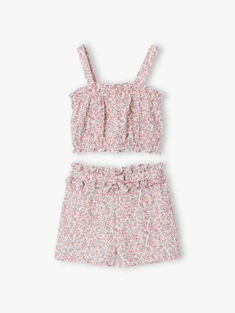 Ensemble short fille floral blanc imprimé - Vertbaudet
