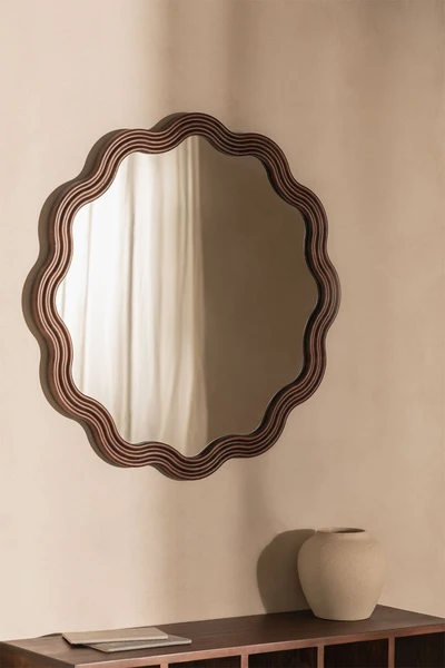 Miroir mural rond en bois de chêne (Ø80 cm) Luesia