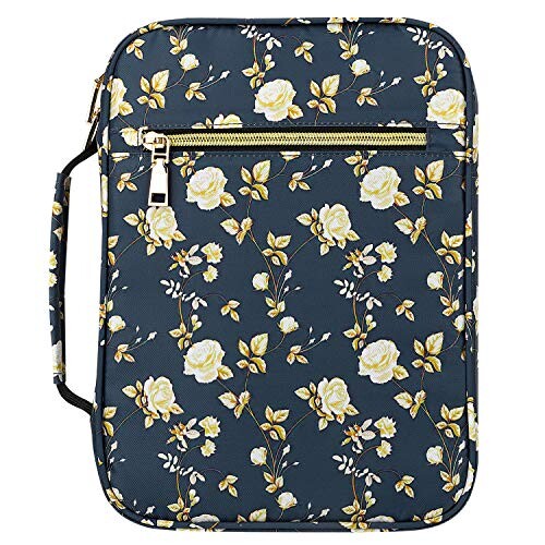 MoKo Couverture pour Bible à Motif Exquis, Sac à Main avec Fermeture Éclair Poignée, Étui Imperméable pour Livre avec Taille 10x7,5x2,5 Pouces, pour Enfants Adultes - Fleurs Bleues, Null
