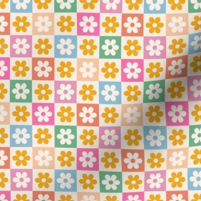 Summer Checkerboard Floral Pattern Fabric | Spoonflower