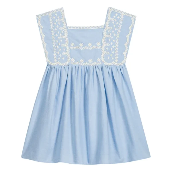 Robe Brodée Briska Coton Bio | Bleu ciel