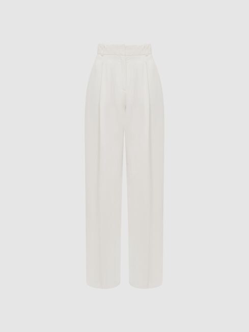 Reiss Cream Lottie Wide Leg Pleat Front Trousers