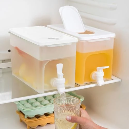 Distributeur d'eau de grande capacité (4L) avec robinets,Distributeur de boissons pour réfrigérateurs,Bouteille d'eau froide avec couvercle，pour les fêtes,les voyages,les pique-niques - lait,jus,sodas