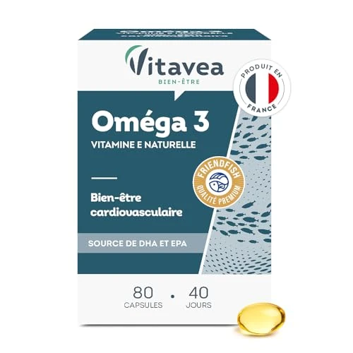 VITAVEA BIEN-ETRE - Omega 3 Vitamine E Naturelle - Huile de Poissons Sauvages Qualité Premium - Source d'EPA et DHA - Bien-être cardiovasculaire - 80 Capsules - 40 jours - Fabriqué en France