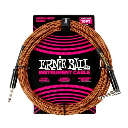 Ernie Ball Câble d’Instrument Tressé Droit/Coudé 3m - Pumpkin Pie