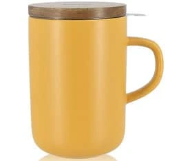 Tisanière en grès jaune et couvercle en acacia 47.5 cl - OGO Living | MaxiCoffee.com