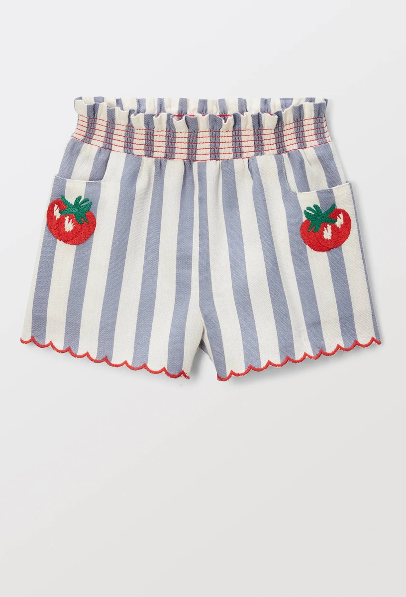 Short raye en coton chambray brodé