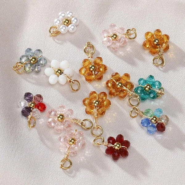 20 pièces/paquet Fleurs en cristal colorées en acier inoxydable et pendentifs de perles nacrées, accessoires de bijouterie bohème assortis de couleurs pour bracelets, colliers, boucles d'oreilles, porte-clés pour la Saint-Valentin | Mode en ligne | SHEIN FRANCE