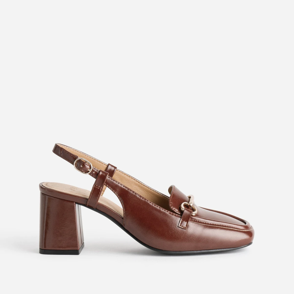 Mocassin slingback cognac à talon