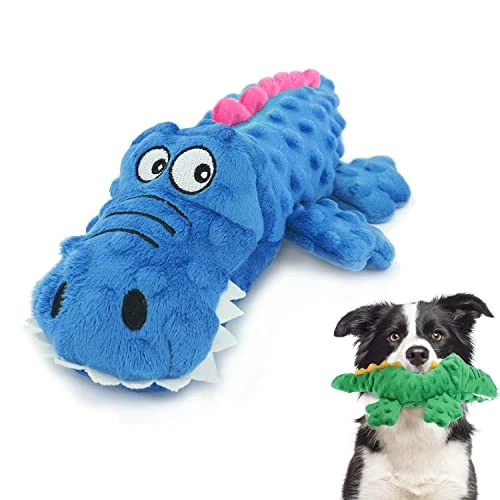 ZENVALY Peluche Sonore à Couinement pour Chiens, Crocodile à Mâcher Sécuritaire, pour Chiot, Chiens de Petite et Moyenne Taille, Bleu