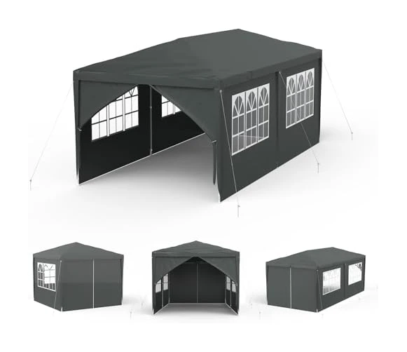 Aufun Tonnelle 3 x 6 m étanche - Tente de réception - Tente de jardin - Tonnelle de jardin - Protection UV avec 6 parois latérales amovibles et toit - Résistant à l'hiver - Anthracite