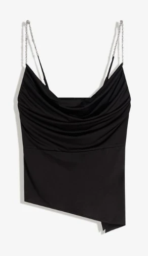  party chain black drapé top