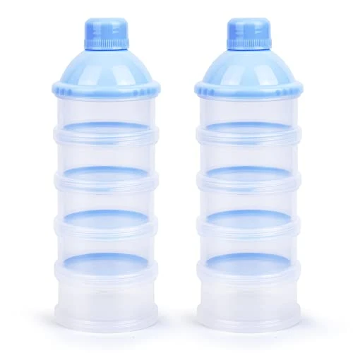 Vicloon Doseur De Lait,2PCS Distributeur De Lait en Poudre Portable Avec 5 Compartiments Boîtes Empilables Convient Pour Les Collations,Lait En Poudre,Collations