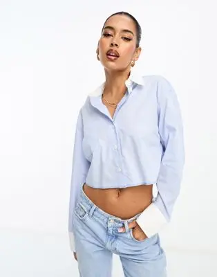 Mango - Chemise courte rayée - Bleu | ASOS