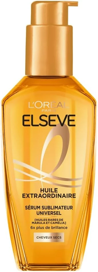 L'Oréal Paris - Elseve Huile Extraordinaire - Soin Sublimateur Universel Nourrissant Multi-Usages - Enrichi en Huiles Rares de Marula & Camélia - Tous Types de Cheveux Secs - 100 ml