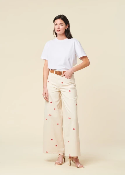 Jean ample en coton bio | écru "sol chain hedda pants" Thinking Mu