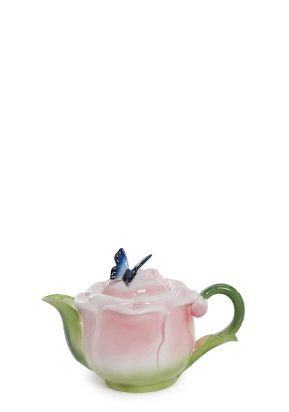 Dolls Home Ceramic Flower Teapot With Butterfly - Pink