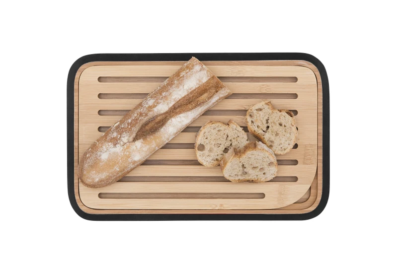 Planche à Pain en Bambou Noire, Grille Amovible, Réservoir à Miettes
