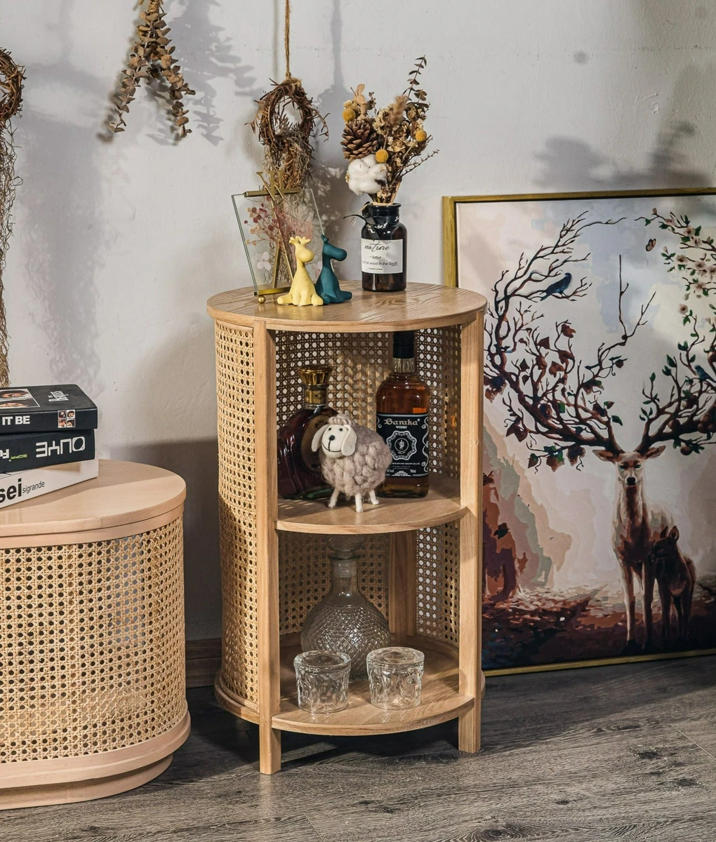 Table de chevet avec 2 rangements en bois et rotin naturel