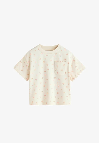 Next REGULAR FIT - SHORT SLEEVE RIC RAC TRIM T-SHIRT . - T-shirt imprimé - ecru white ditsy floral/beige chiné - ZALANDO.FR