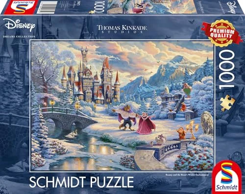 Schmidt , Thomas Kinkade: Disney Beauty &amp; the Beast Winter Enchantment Puzzle - 1000pc , Puzzle , Ages 12+ , 1 Players