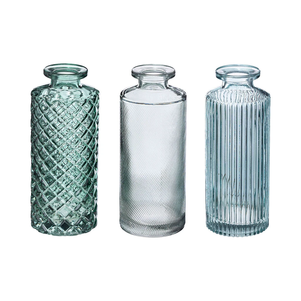 Lot de 3 soliflores verre bleu vert 5.4x13.2cm