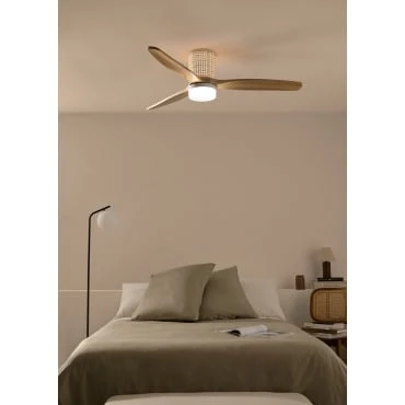 WIND CALM RATTAN - Ventilateur de plafond 40W silencieux Ø132 cm avec éclairage LED dans le corps et la lampe