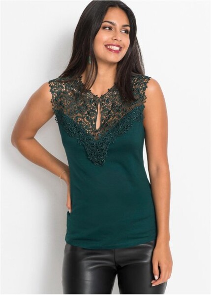 T-shirt à dentelle vert foncé