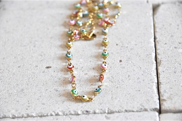 COLLIER OEILS ACIER INOXYDABLE GOLD PETIT PRIX