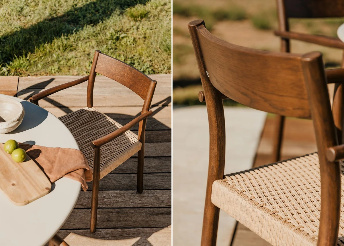 Chaise de jardin en bois de chêne et corde tressée Mara