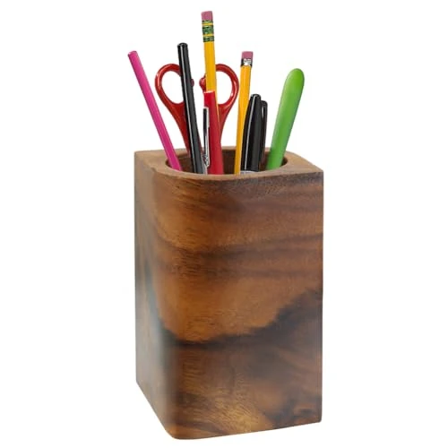 Porte-stylo en bois de noyer noir, porte-crayon en bois simple, porte-stylo, organisateur de pot de stylo de piano pour enfant, étudiant, bureau, bibliothèque, école, papeterie, cadeau (olivaire)