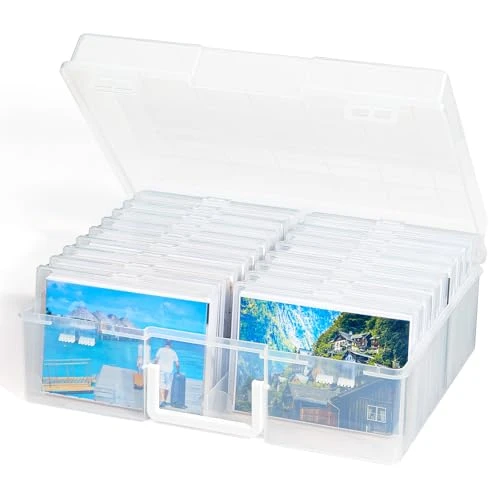 Lifewit Boite Rangement Photos 10 x 15 cm, 18 Compartiments 4R Intérieurs Storage Box Photo, Organisateur Photo avec Poignée, Boite Rangement Plastique pour Carte Bijoux Jouet Graines, Transparente