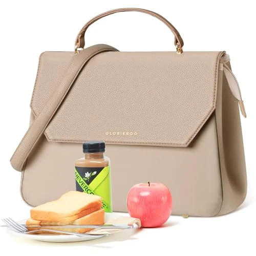 Hihealer Sac Repas Isotherme en Cuir Vegan pour Femme - Design Moderne et Urbain, Étanche et Élégant - Idéal pour le Travail et comme Cadeau de Noël (Trench beige, Standard)