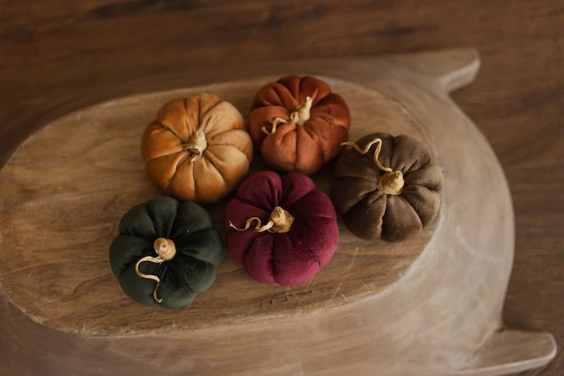 Jouets nouveau-nés citrouilles en velours, décoration nouveau-né citrouille, ensemble d'accessoires photo nouveau-né, accessoires photo nouveau-né, citrouilles velours, décoration automne automne